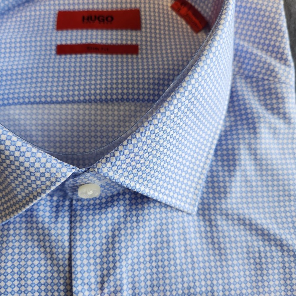 NWT Hugo Boss Men's Kenno Circle Print Slim Fit Dress Shirt / BLUE / 16R